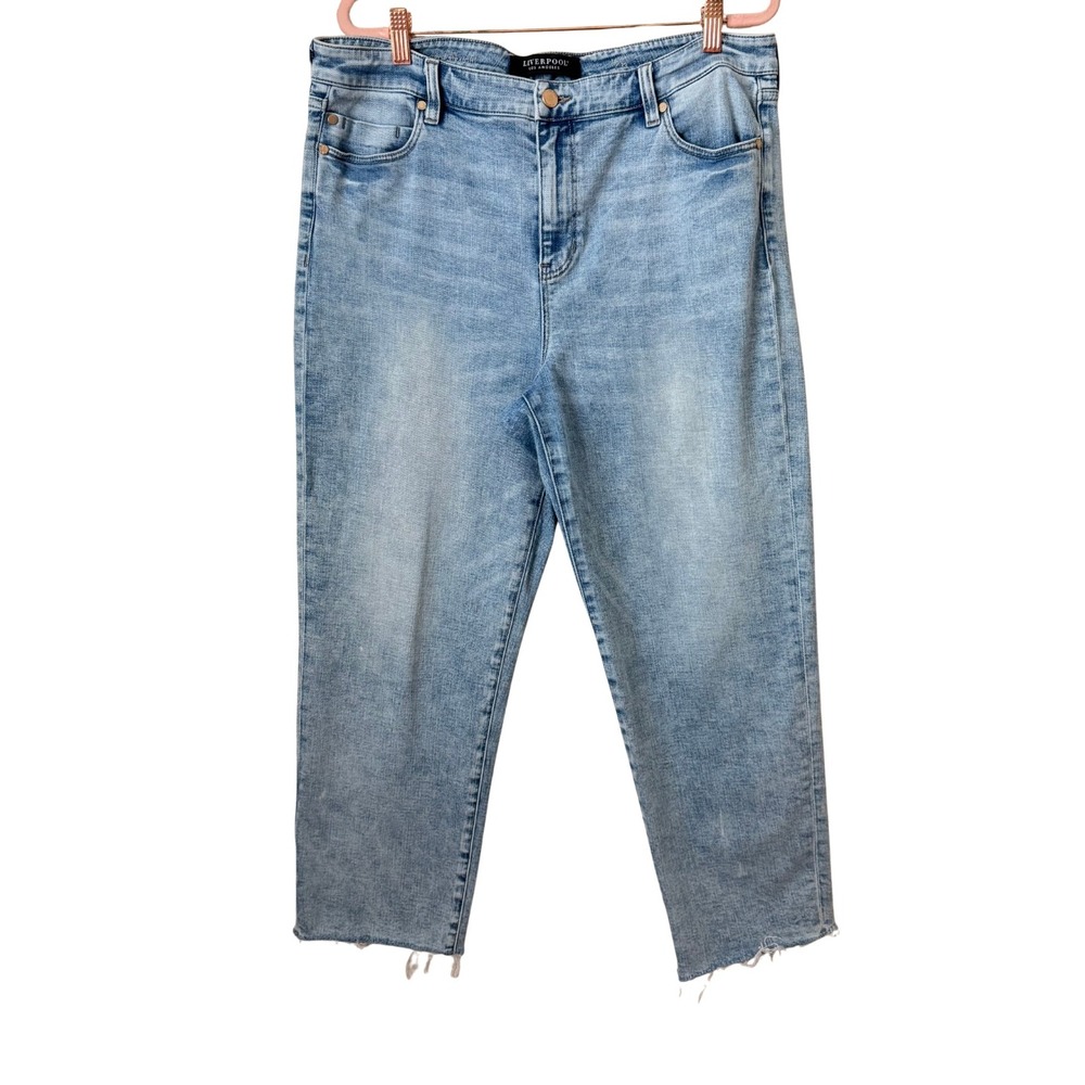 Liverpool Jeans Womens Size 16 33 Blue The Crop Straight Raw Hem Denim Cotton